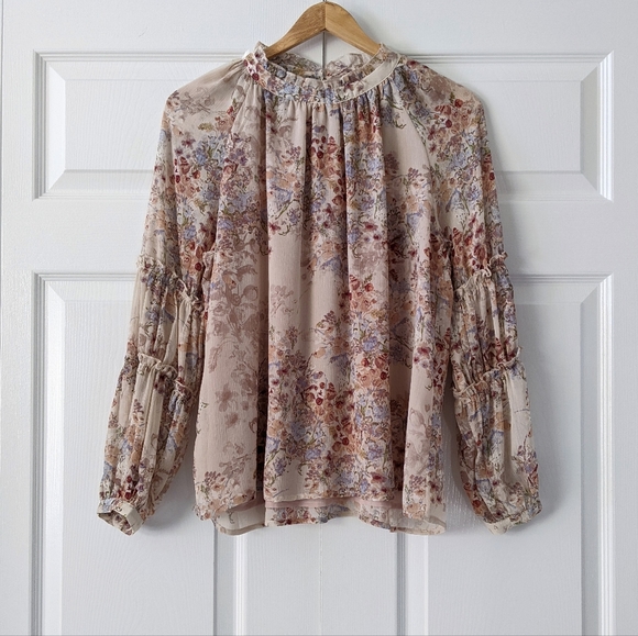 VICI Floral Ruffled High Neck Boho Blouse Top | S - Picture 4 of 12